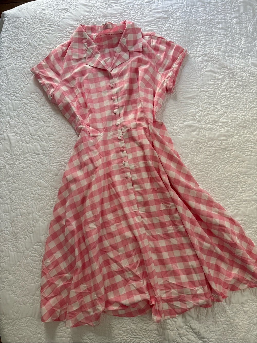 Unique Vintage Pinup Shirt Dress Pink Gingham 1950s 3XL Plus 1940s Rockabilly - Picture 2 of 5